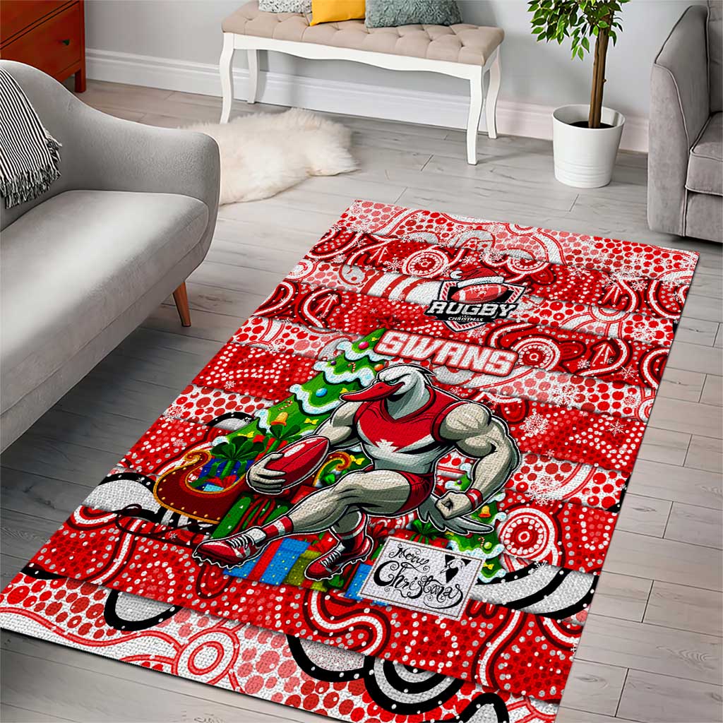 Swans Football Merry Christmas Area Rug Indigenous Australian Art