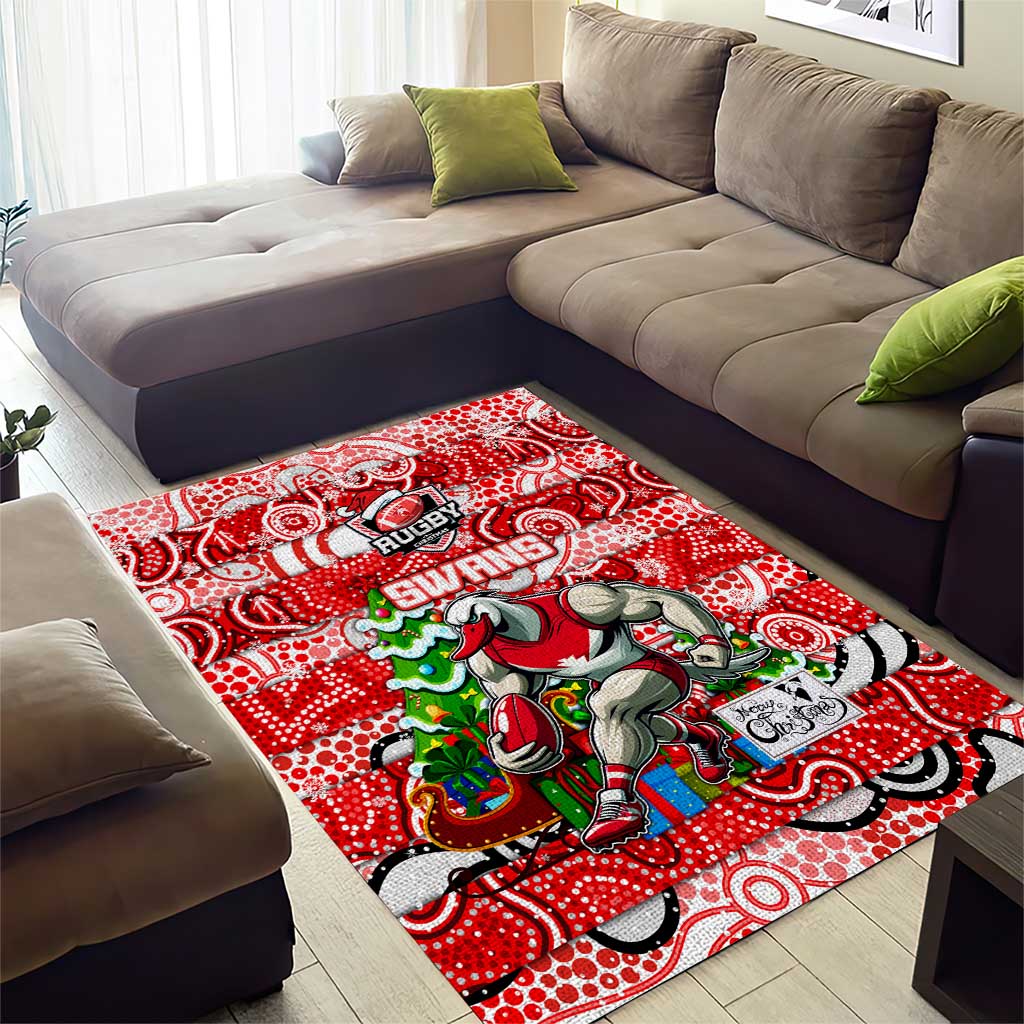 Swans Football Merry Christmas Area Rug Indigenous Australian Art