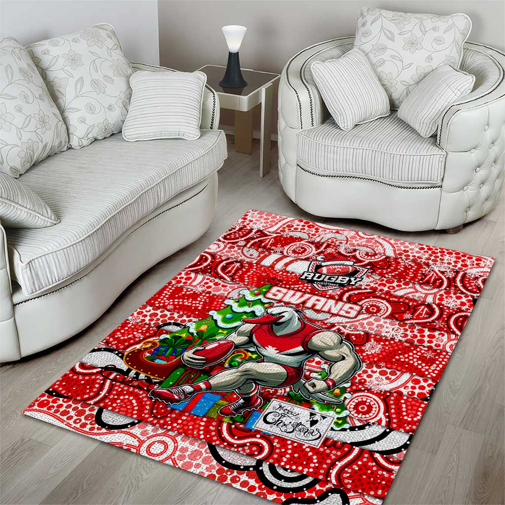 Swans Football Merry Christmas Area Rug Indigenous Australian Art