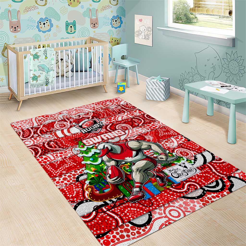 Swans Football Merry Christmas Area Rug Indigenous Australian Art