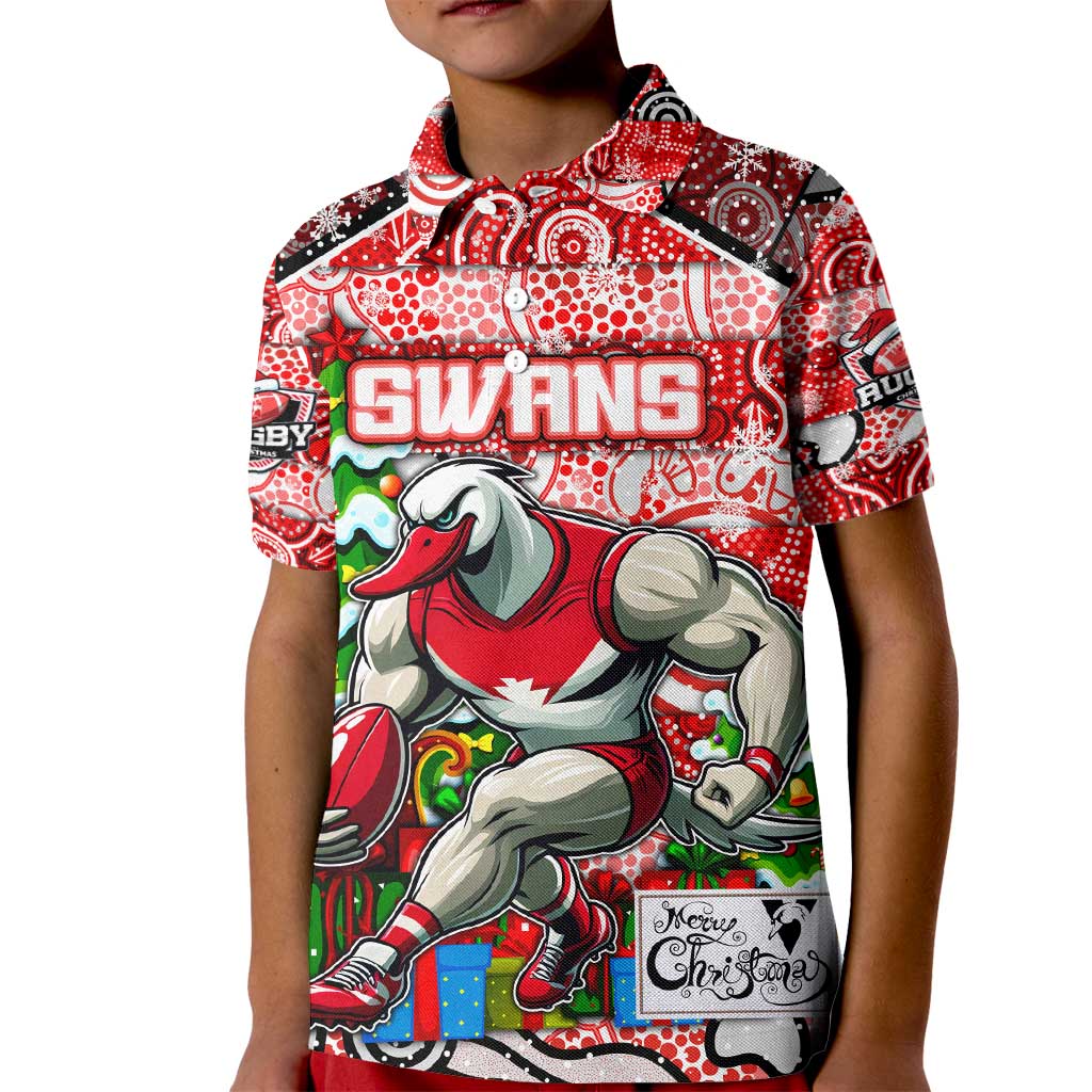 Custom Swans Rugby Merry Christmas Kid Polo Shirt Indigenous Australian Art