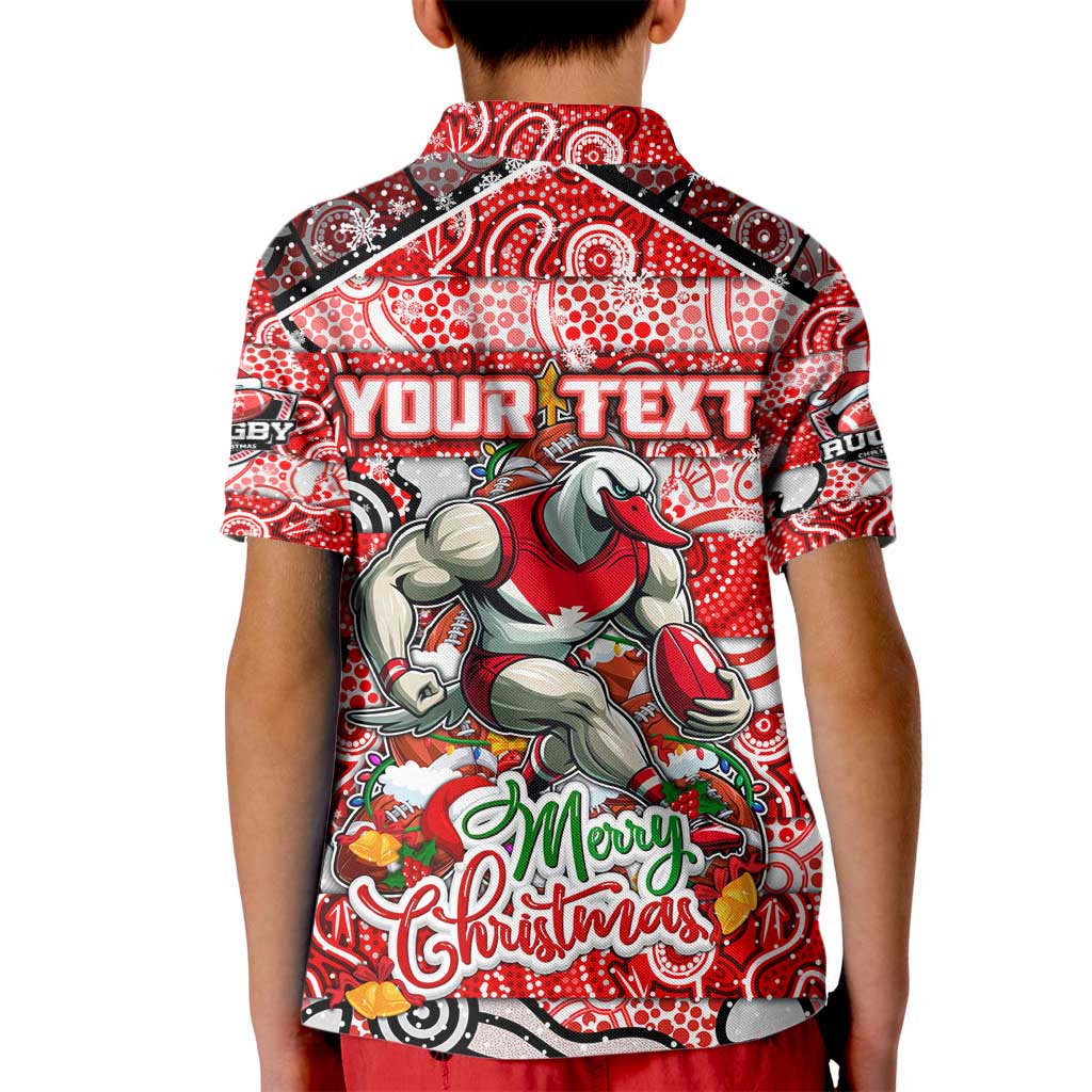 Custom Swans Rugby Merry Christmas Kid Polo Shirt Indigenous Australian Art