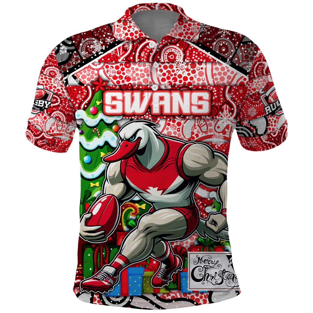 Custom Swans Rugby Merry Christmas Polo Shirt Indigenous Australian Art