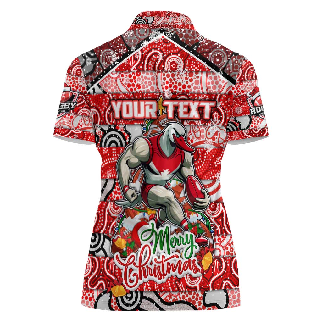 Custom Swans Rugby Merry Christmas Women Polo Shirt Indigenous Australian Art