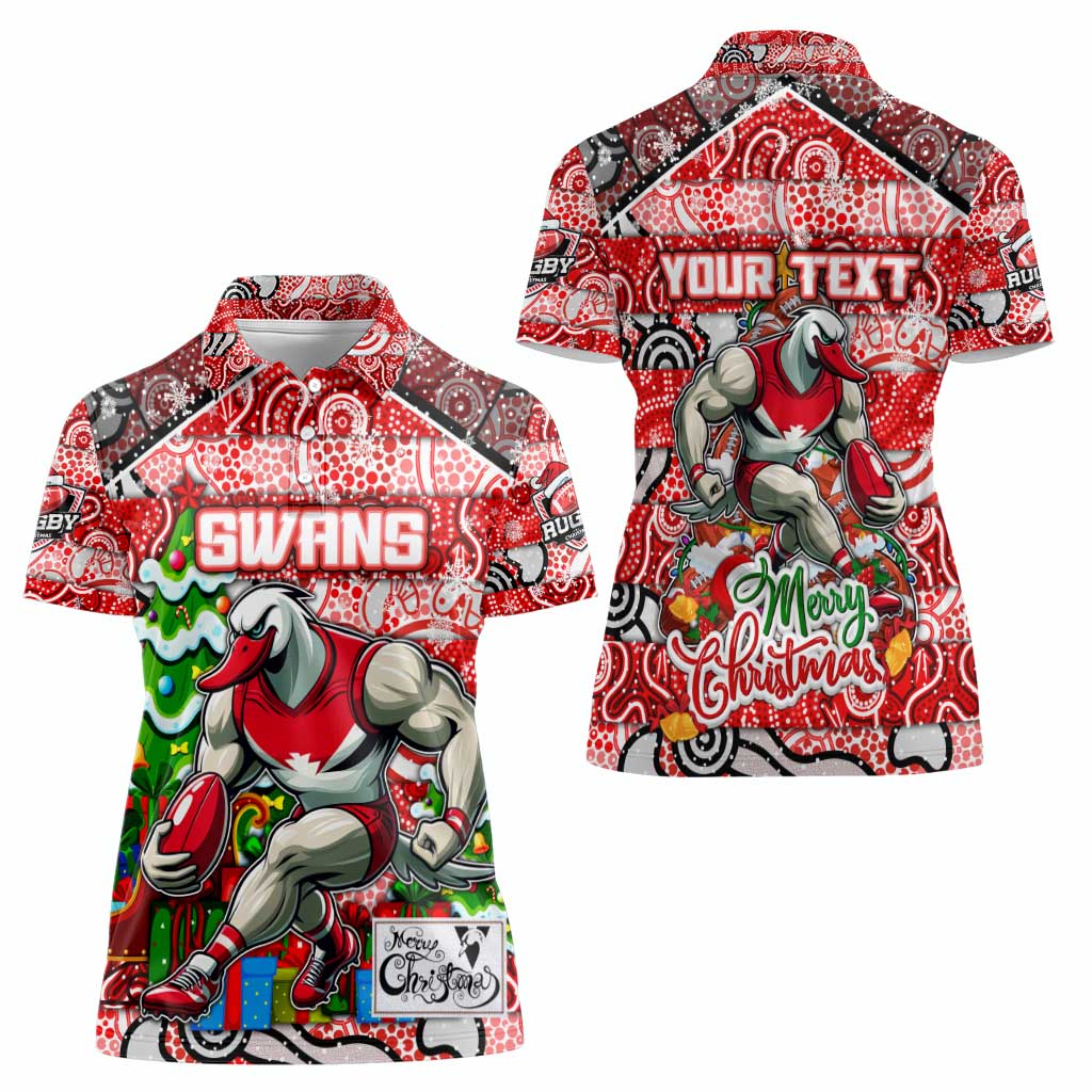 Custom Swans Rugby Merry Christmas Women Polo Shirt Indigenous Australian Art