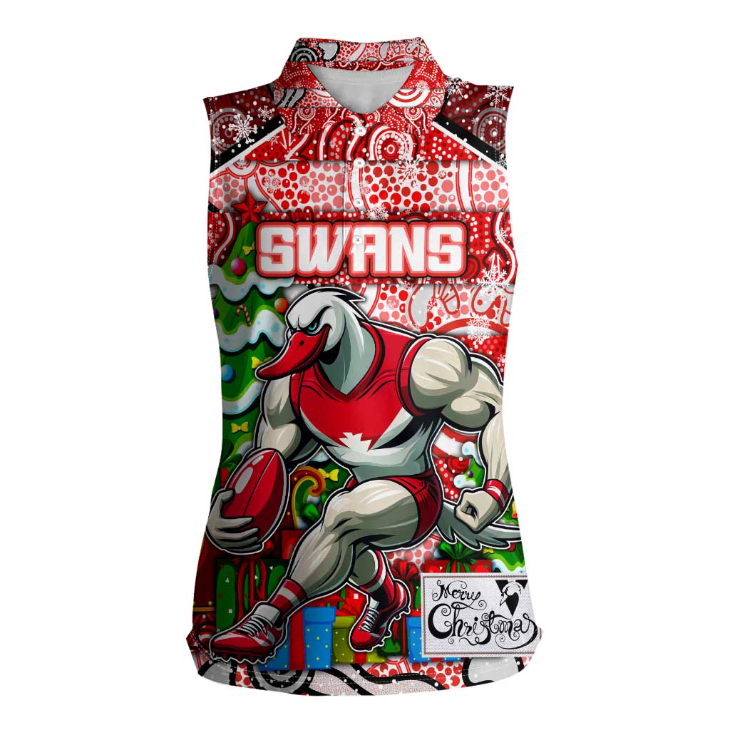 Custom Swans Rugby Merry Christmas Women Sleeveless Polo Shirt Indigenous Australian Art