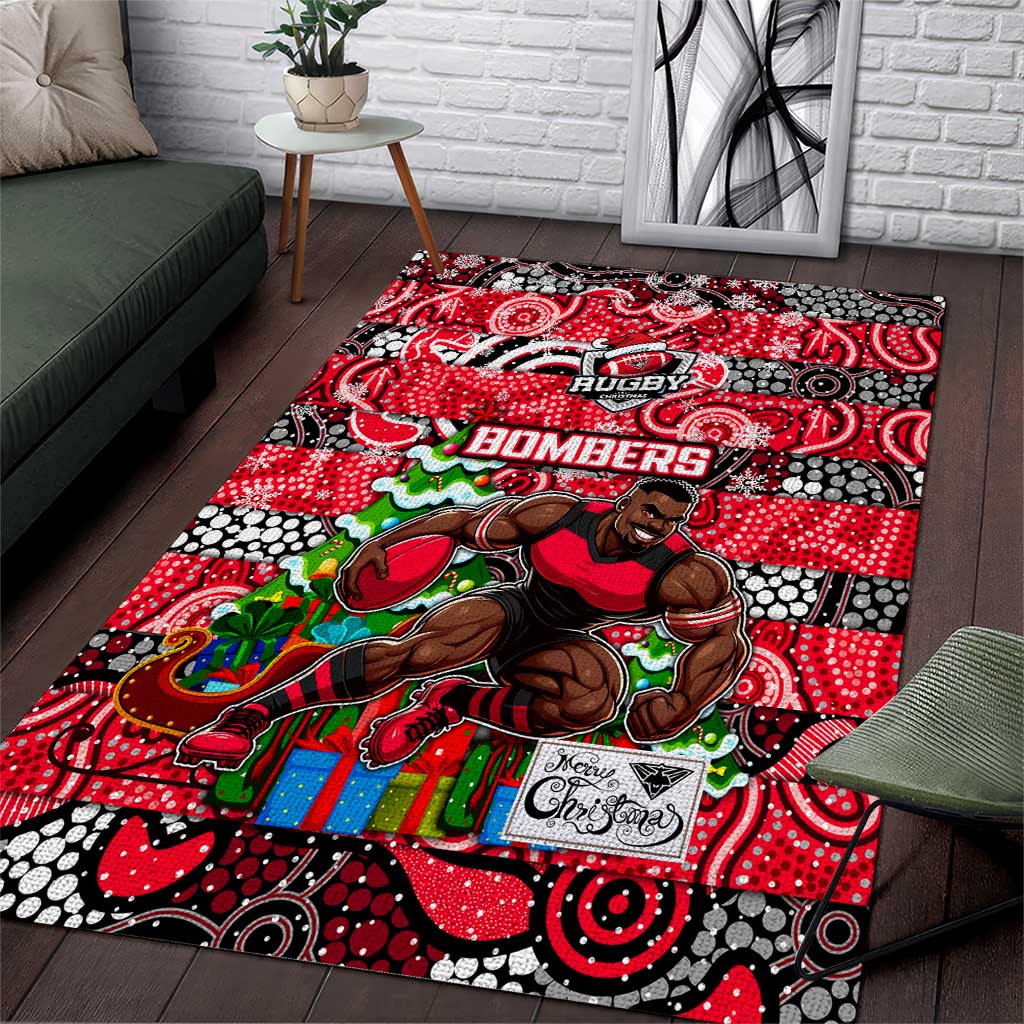 Bombers Football Merry Christmas Area Rug Indigenous Australian Art