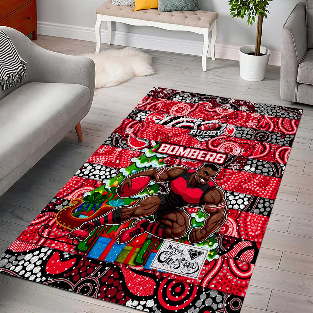 Bombers Football Merry Christmas Area Rug Indigenous Australian Art