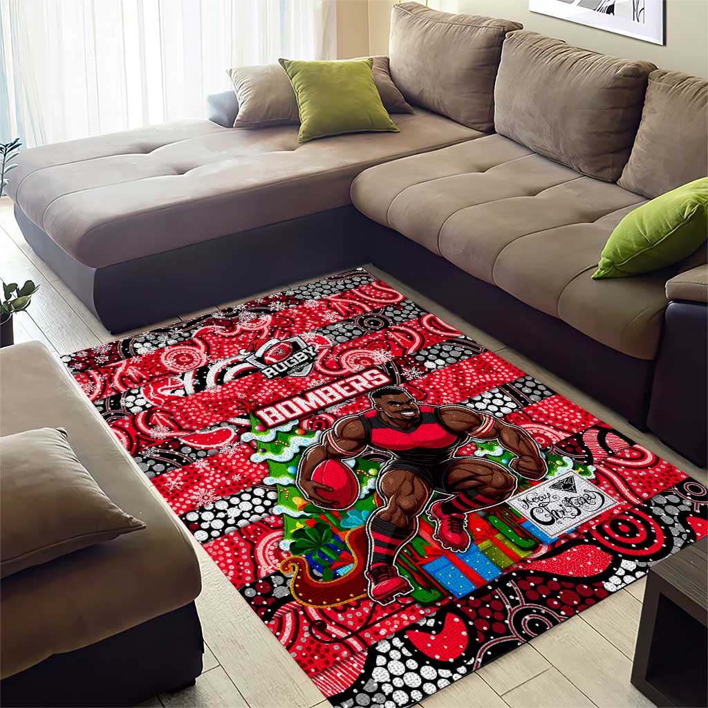 Bombers Football Merry Christmas Area Rug Indigenous Australian Art