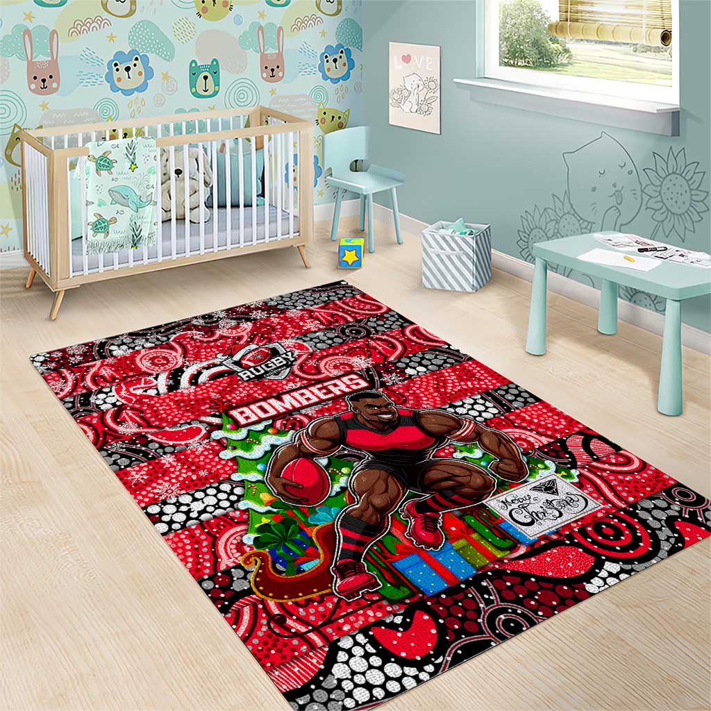 Bombers Football Merry Christmas Area Rug Indigenous Australian Art