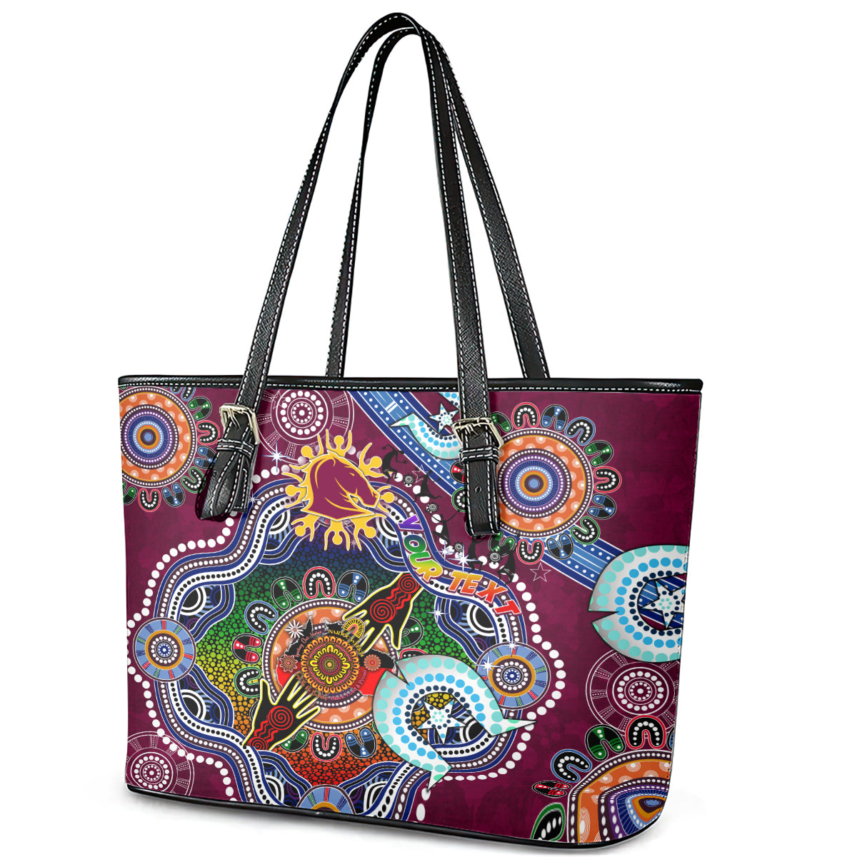 Personalised Broncos NAIDOC Week 2024 Leather Tote Bag Australia Aboriginal Dot Painting