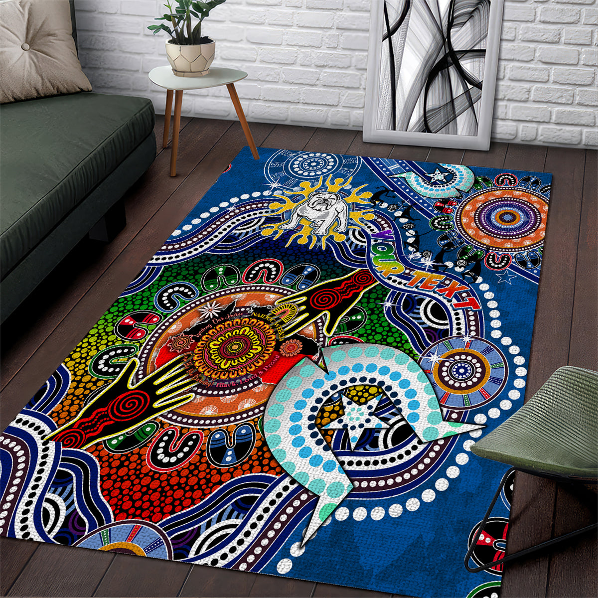 Personalised Bulldogs NAIDOC Week 2024 Area Rug Australia Aboriginal Dot Painting