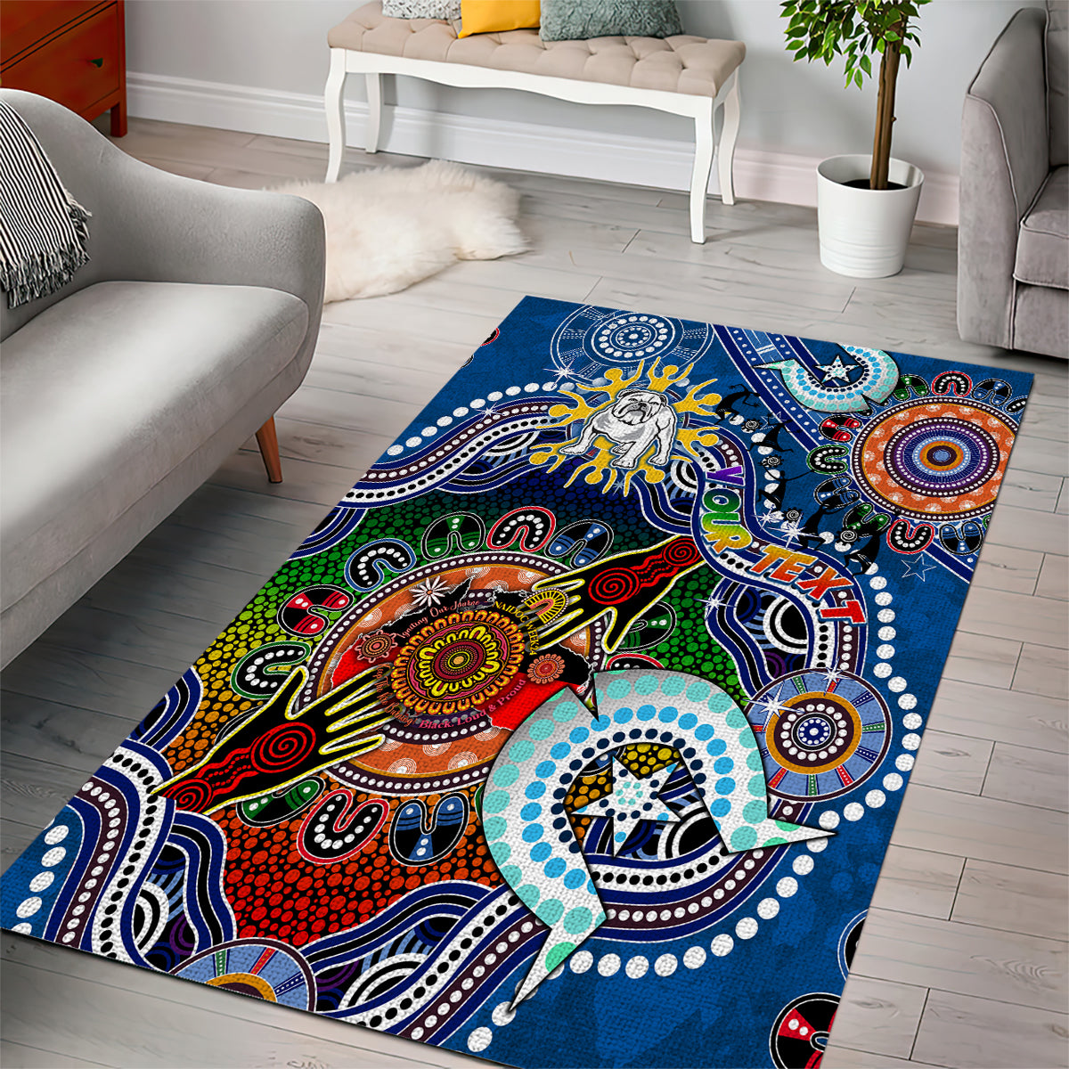 Personalised Bulldogs NAIDOC Week 2024 Area Rug Australia Aboriginal Dot Painting