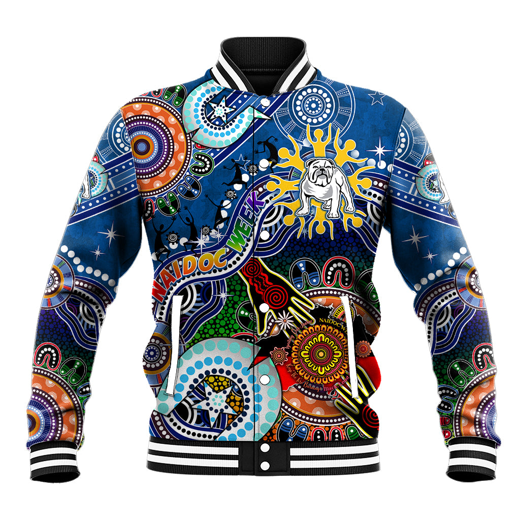 Personalised Bulldogs NAIDOC Week 2024 Baseball Jacket Australia Aboriginal Dot Painting