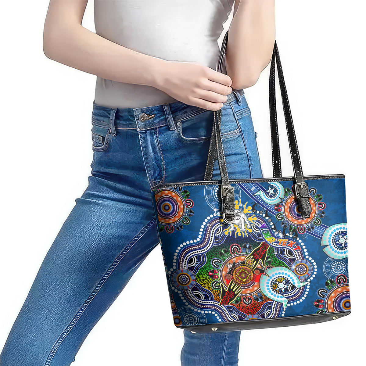 Personalised Bulldogs NAIDOC Week 2024 Leather Tote Bag Australia Aboriginal Dot Painting