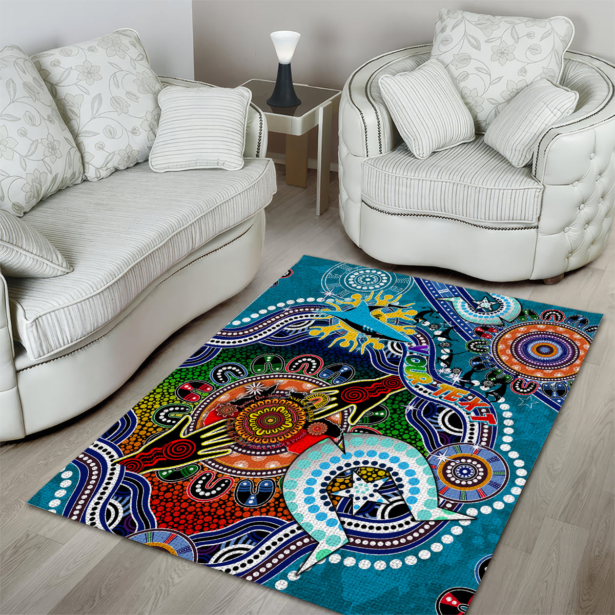 Personalised Sharks NAIDOC Week 2024 Area Rug Australia Aboriginal Dot Painting