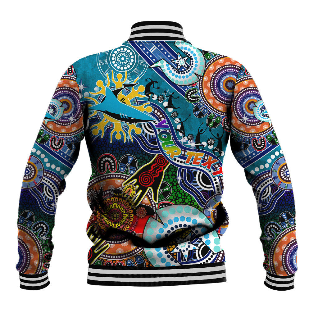 Personalised Sharks NAIDOC Week 2024 Baseball Jacket Australia Aboriginal Dot Painting