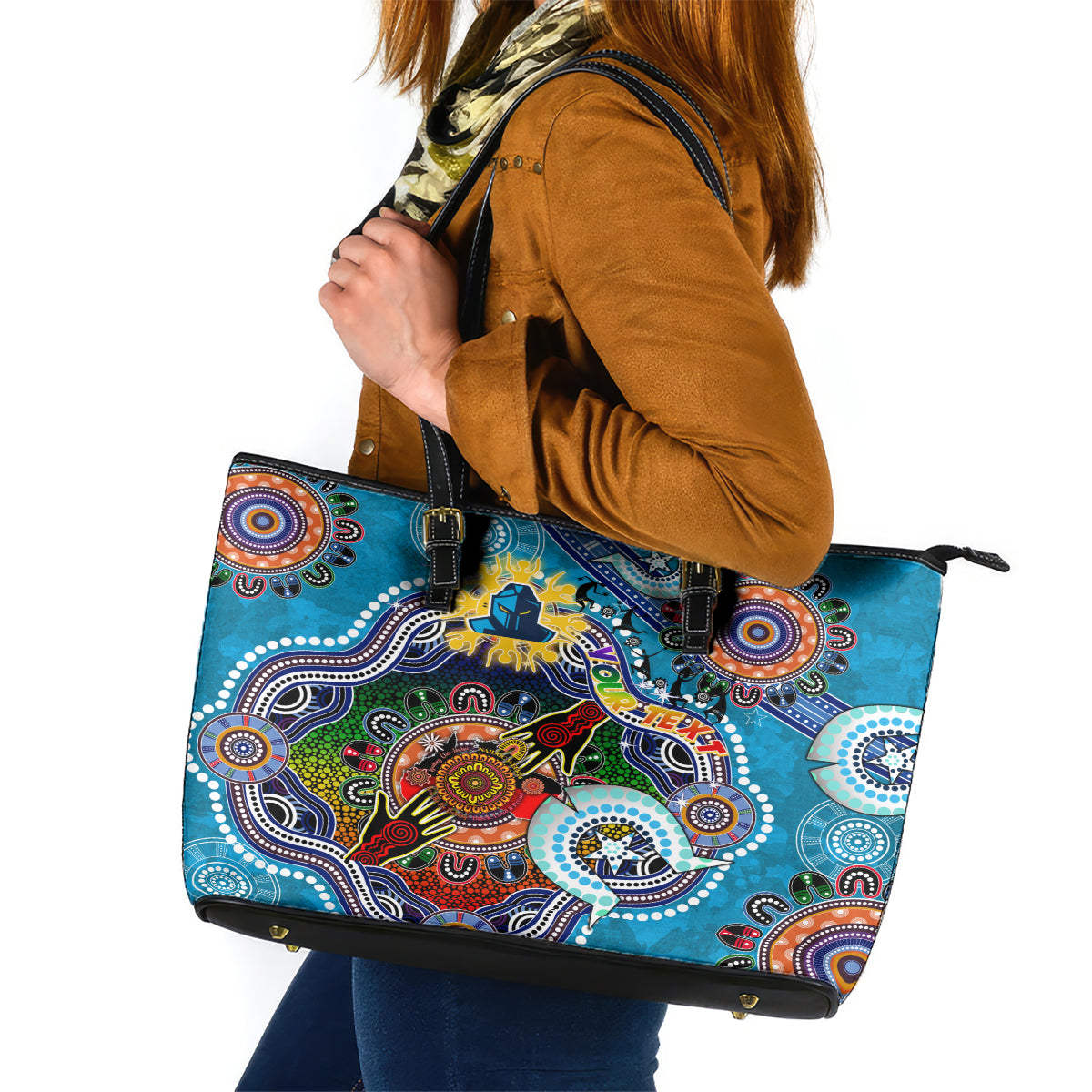 Personalised Titans NAIDOC Week 2024 Leather Tote Bag Australia Aboriginal Dot Painting