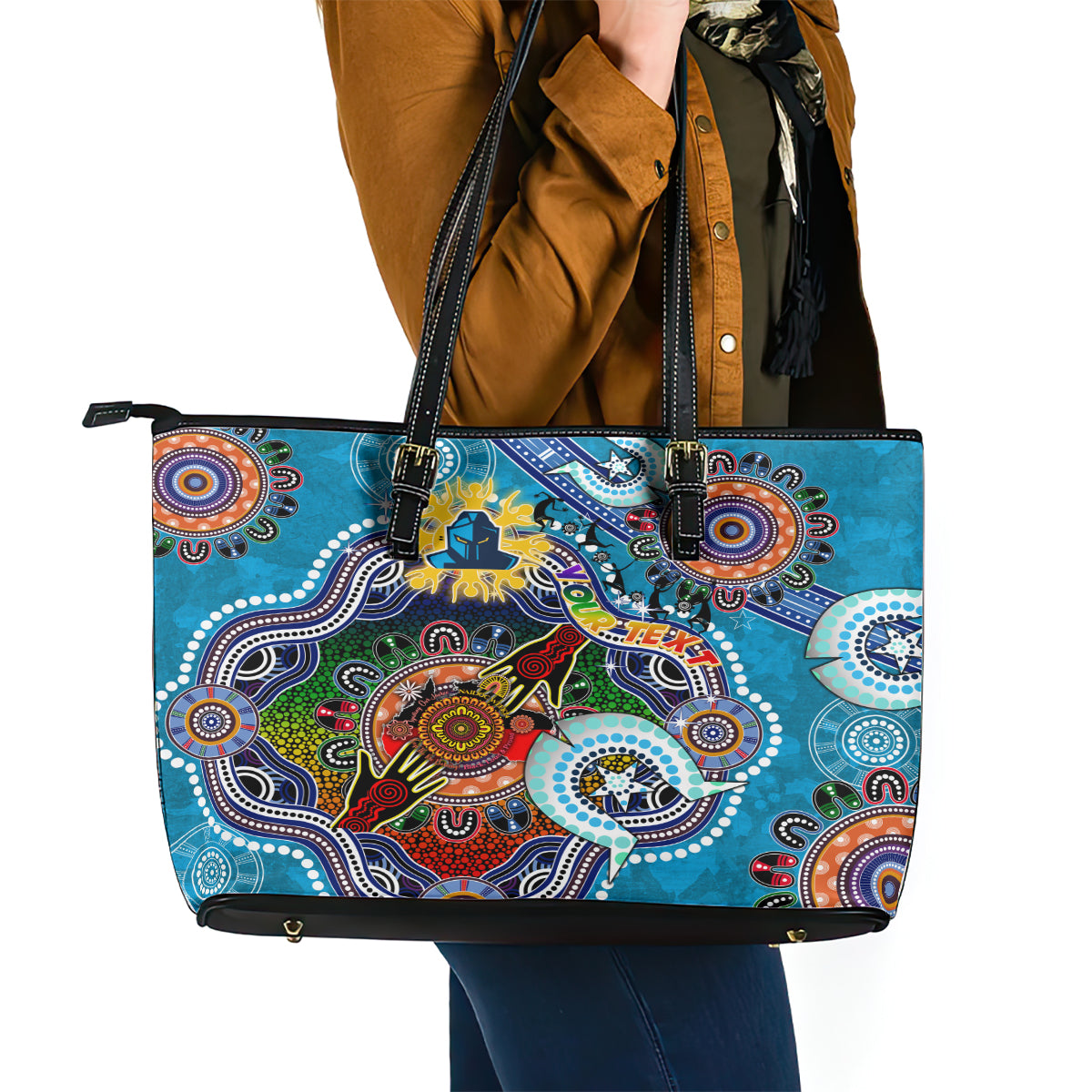 Personalised Titans NAIDOC Week 2024 Leather Tote Bag Australia Aboriginal Dot Painting