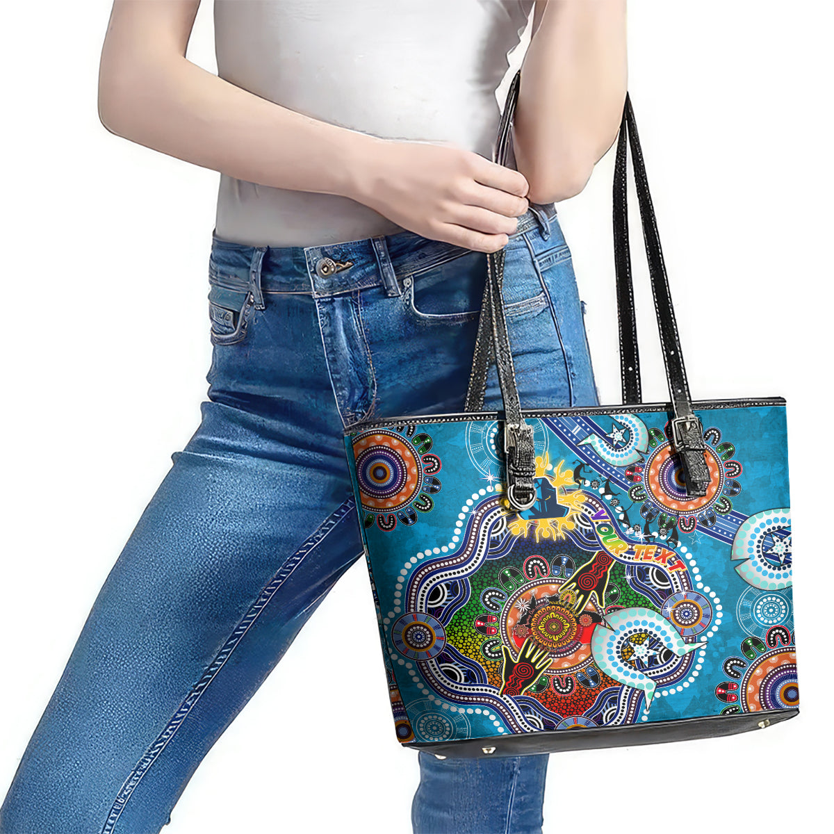 Personalised Titans NAIDOC Week 2024 Leather Tote Bag Australia Aboriginal Dot Painting