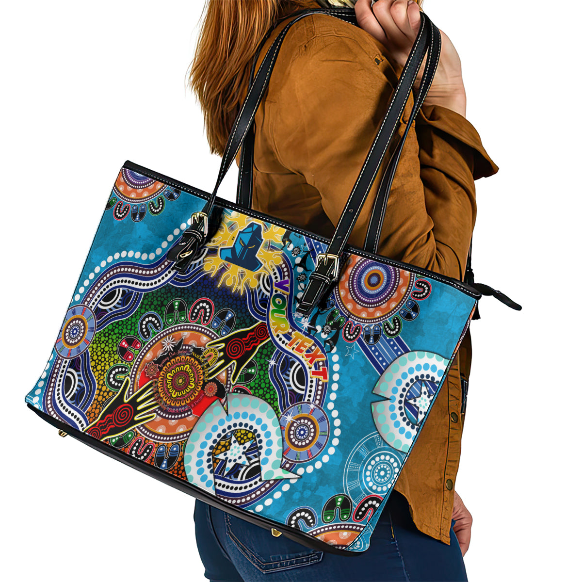 Personalised Titans NAIDOC Week 2024 Leather Tote Bag Australia Aboriginal Dot Painting