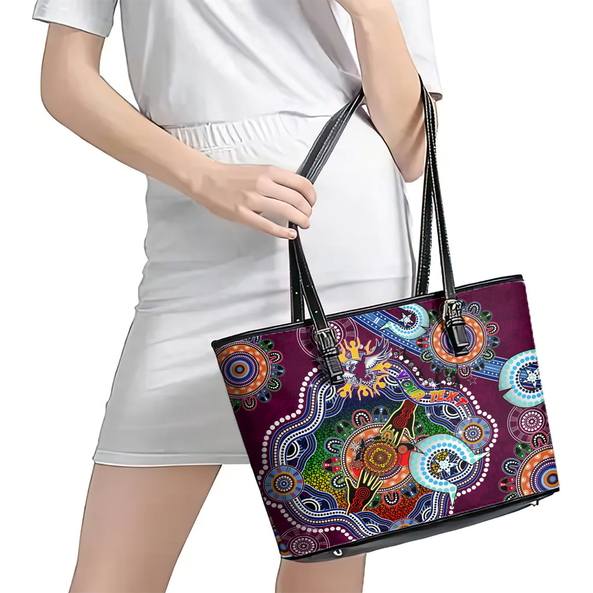 Personalised Eagles NAIDOC Week 2024 Leather Tote Bag Australia Aboriginal Dot Painting