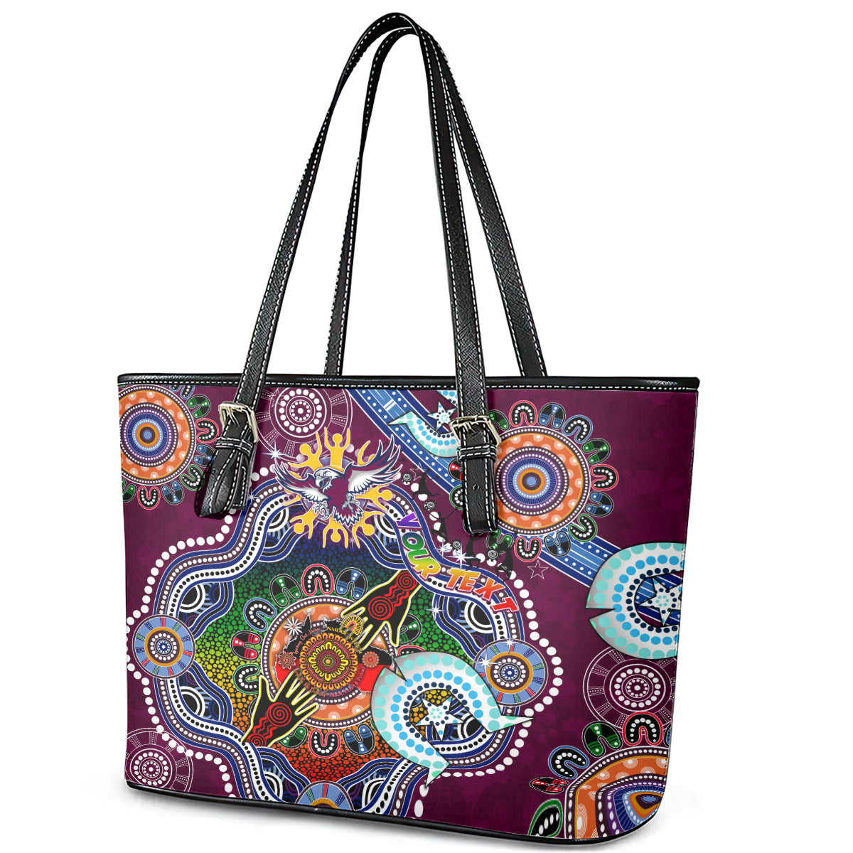 Personalised Eagles NAIDOC Week 2024 Leather Tote Bag Australia Aboriginal Dot Painting