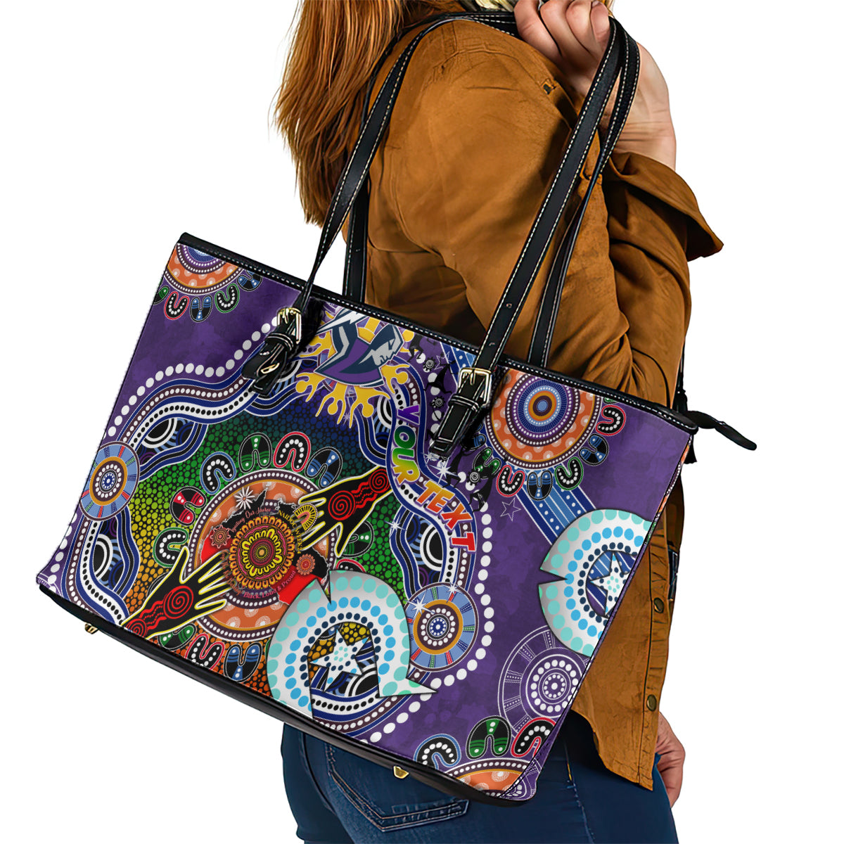 Personalised Storm NAIDOC Week 2024 Leather Tote Bag Australia Aboriginal Dot Painting