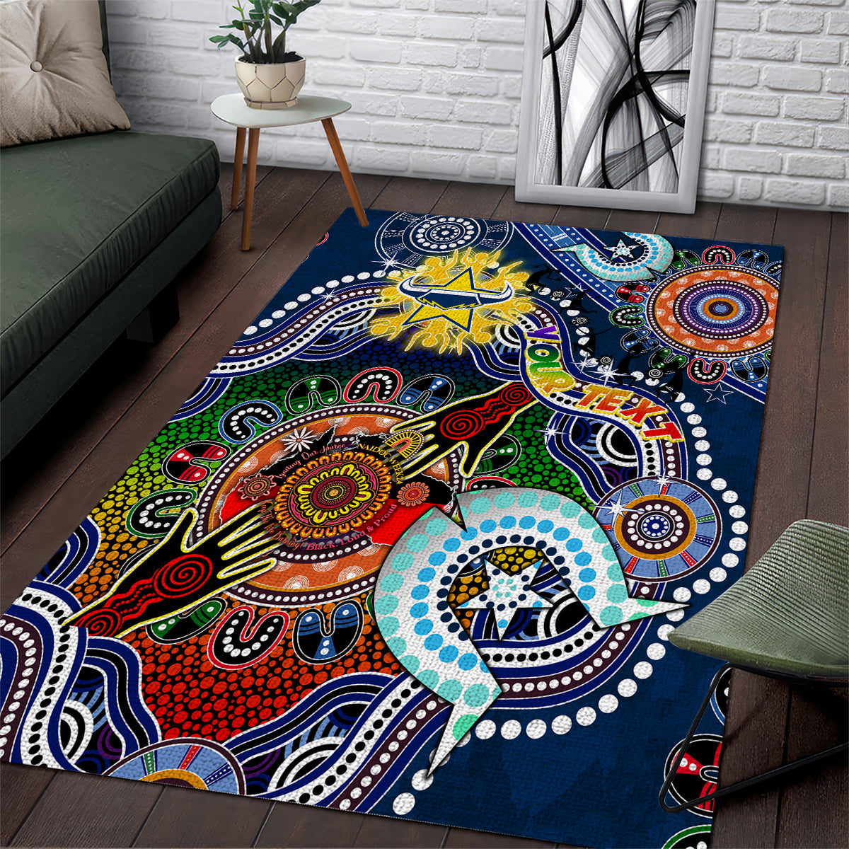 Personalised Cowboys NAIDOC Week 2024 Area Rug Australia Aboriginal Dot Painting