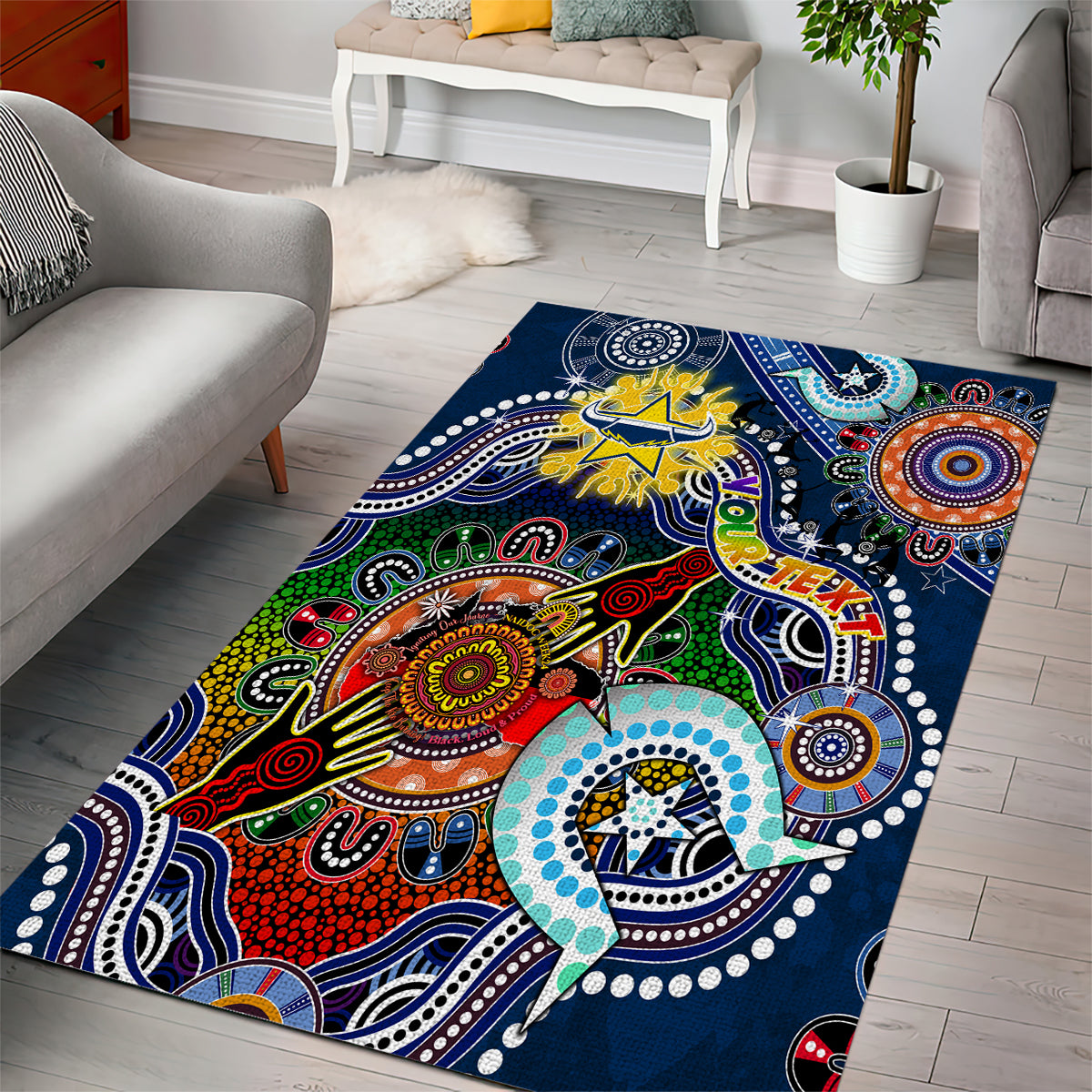 Personalised Cowboys NAIDOC Week 2024 Area Rug Australia Aboriginal Dot Painting