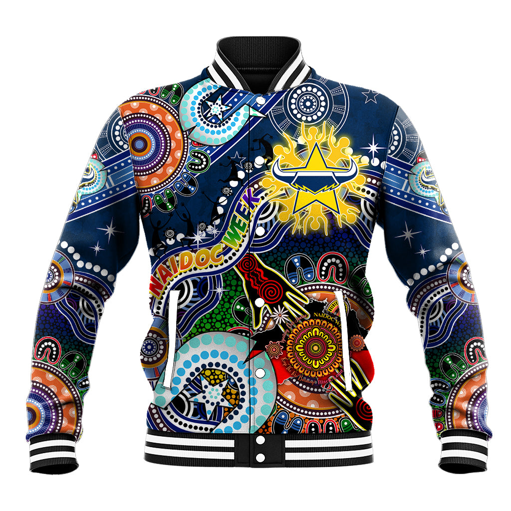 Personalised Cowboys NAIDOC Week 2024 Baseball Jacket Australia Aboriginal Dot Painting