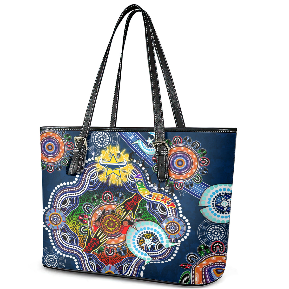 Personalised Cowboys NAIDOC Week 2024 Leather Tote Bag Australia Aboriginal Dot Painting