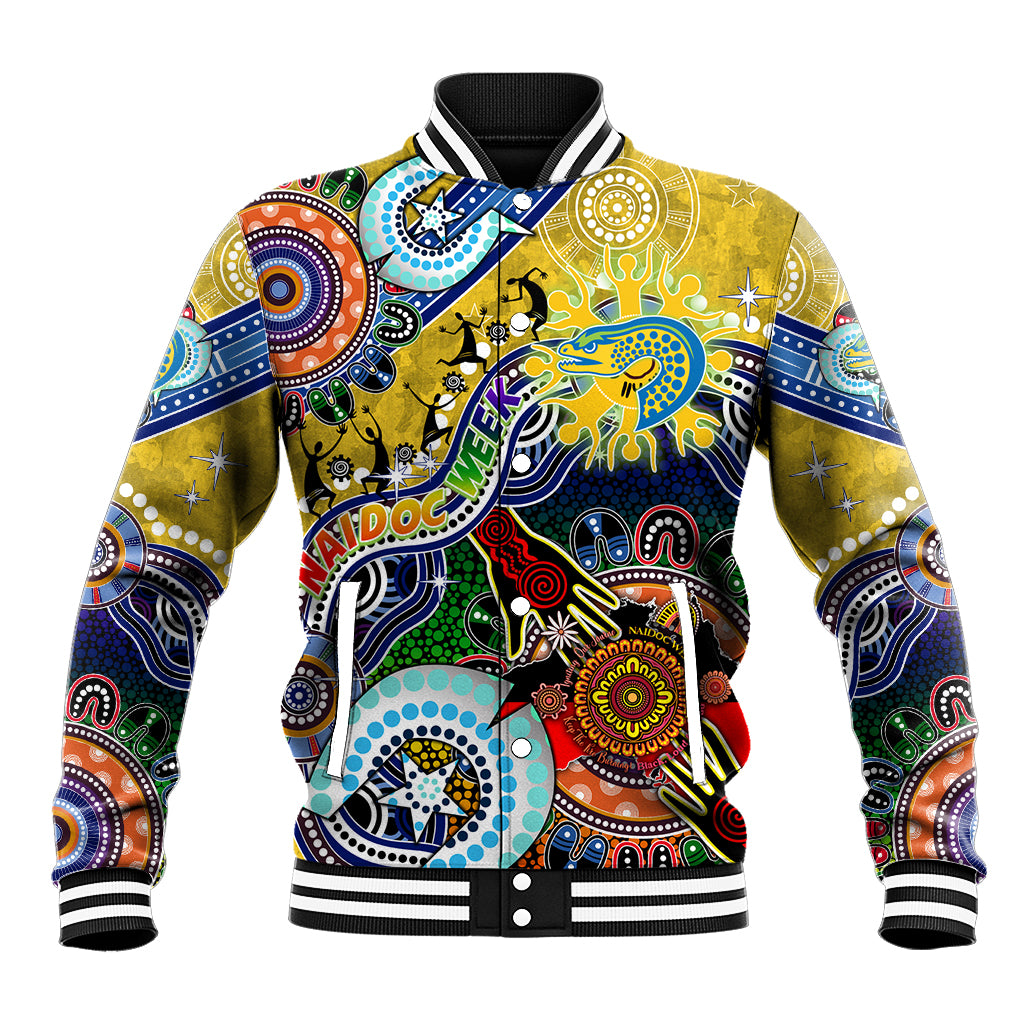 Personalised Eels NAIDOC Week 2024 Baseball Jacket Australia Aboriginal Dot Painting