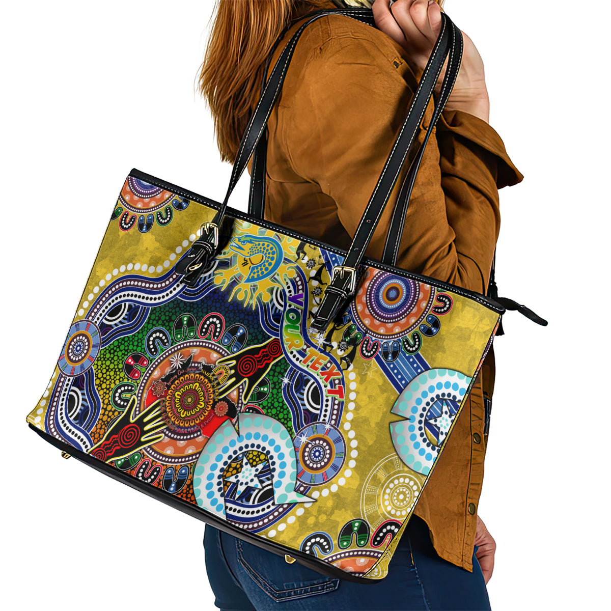 Personalised Eels NAIDOC Week 2024 Leather Tote Bag Australia Aboriginal Dot Painting