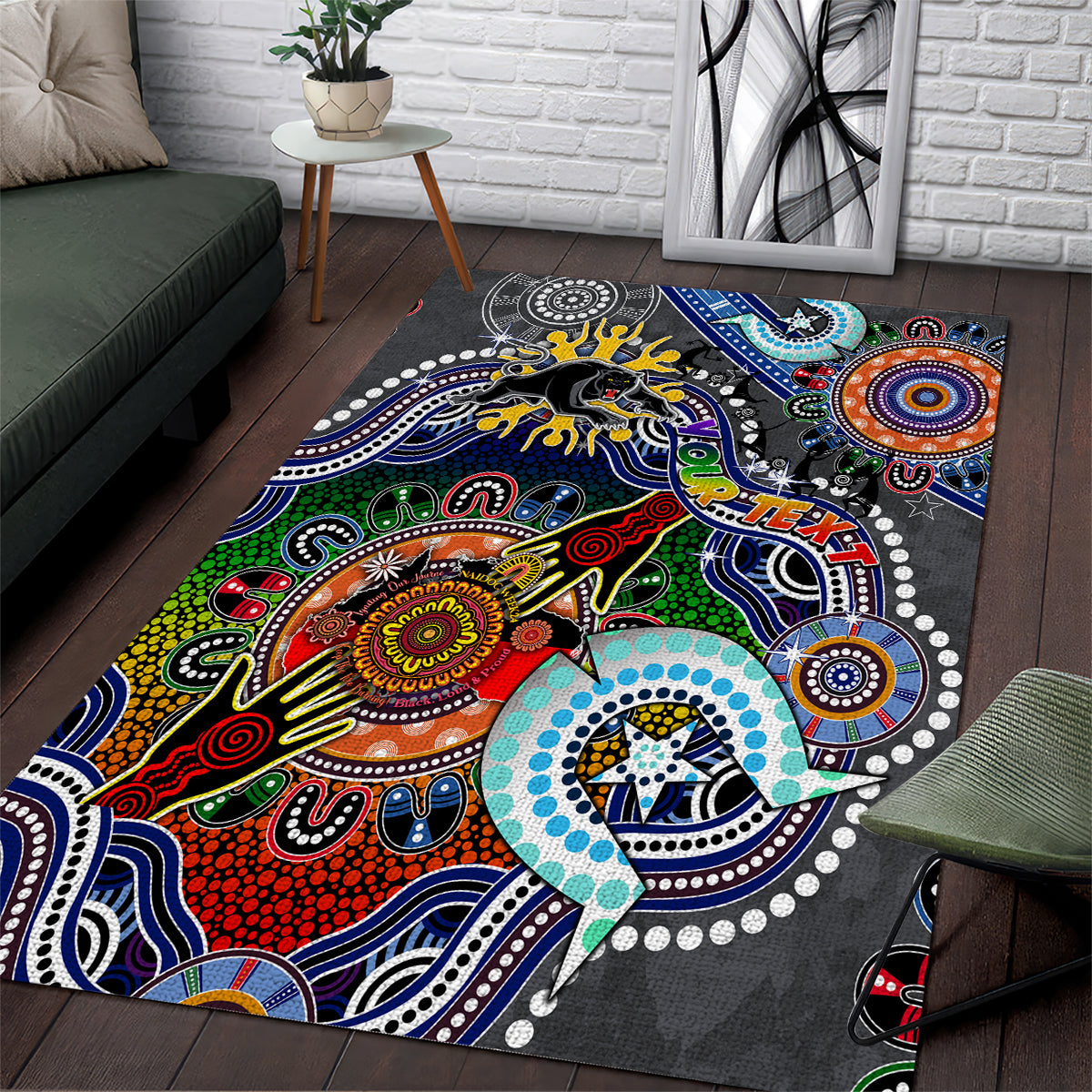 Personalised Panthers NAIDOC Week 2024 Area Rug Australia Aboriginal Dot Painting