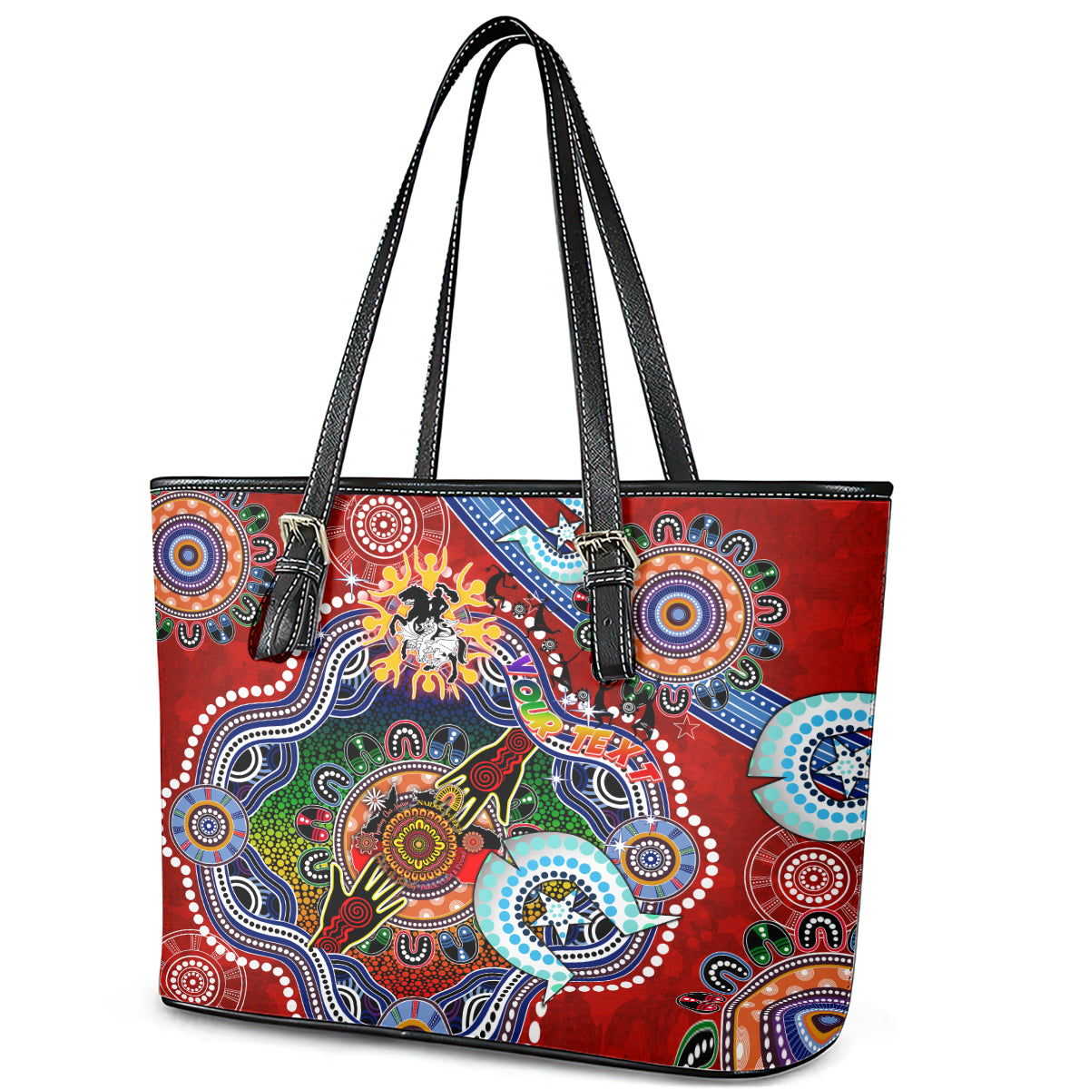 Personalised Dragons NAIDOC Week 2024 Leather Tote Bag Australia Aboriginal Dot Painting