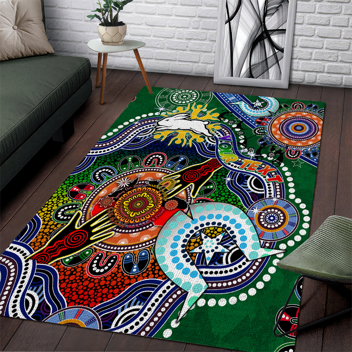 Personalised Rabbitohs NAIDOC Week 2024 Area Rug Australia Aboriginal Dot Painting