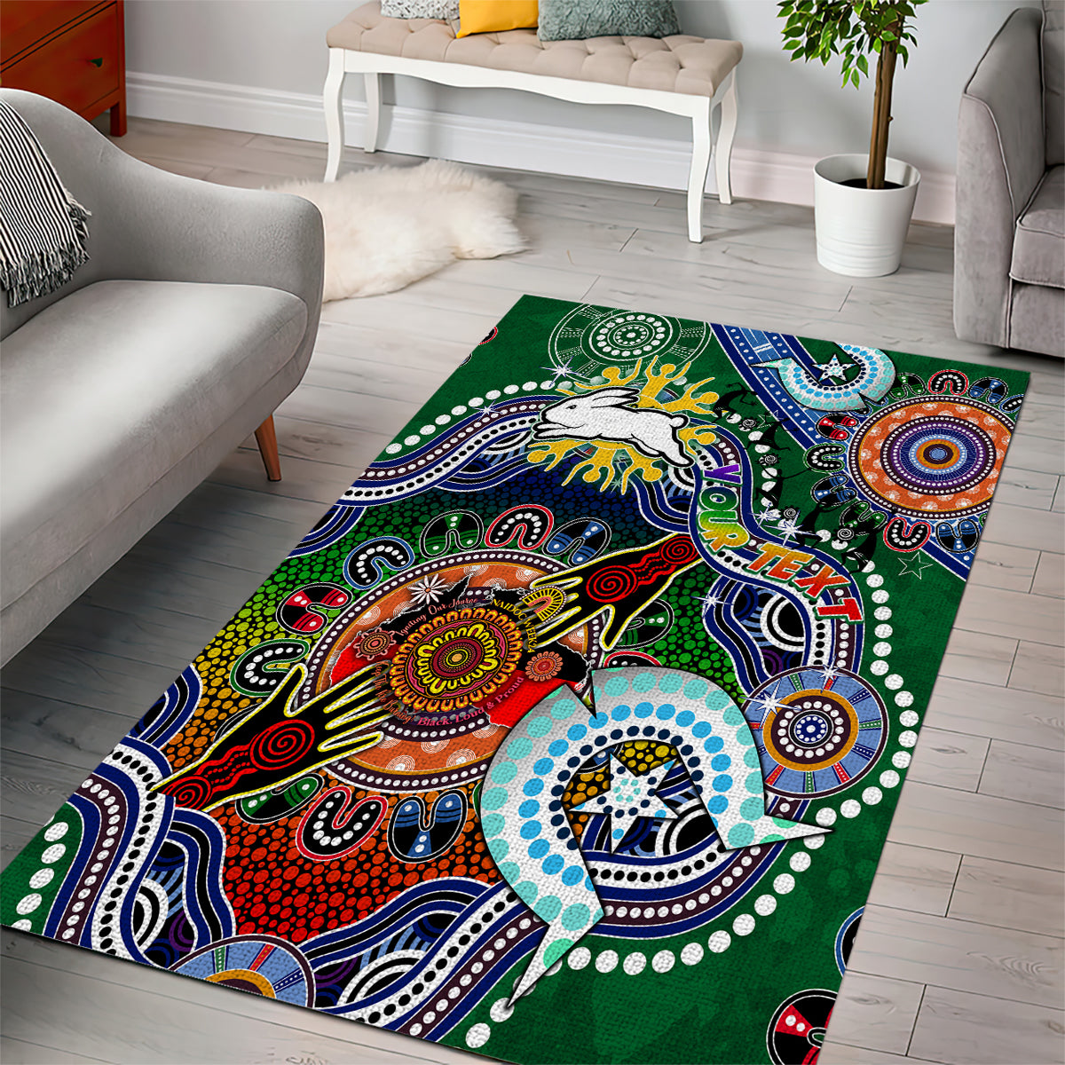 Personalised Rabbitohs NAIDOC Week 2024 Area Rug Australia Aboriginal Dot Painting