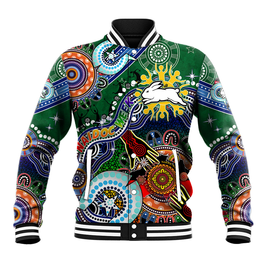 Personalised Rabbitohs NAIDOC Week 2024 Baseball Jacket Australia Aboriginal Dot Painting