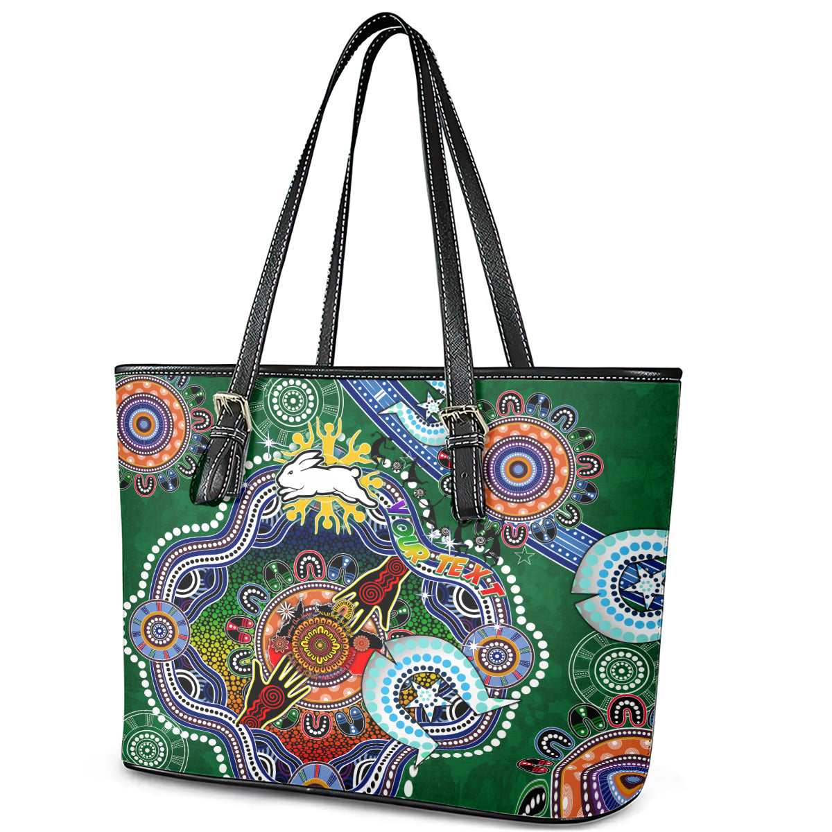 Personalised Rabbitohs NAIDOC Week 2024 Leather Tote Bag Australia Aboriginal Dot Painting