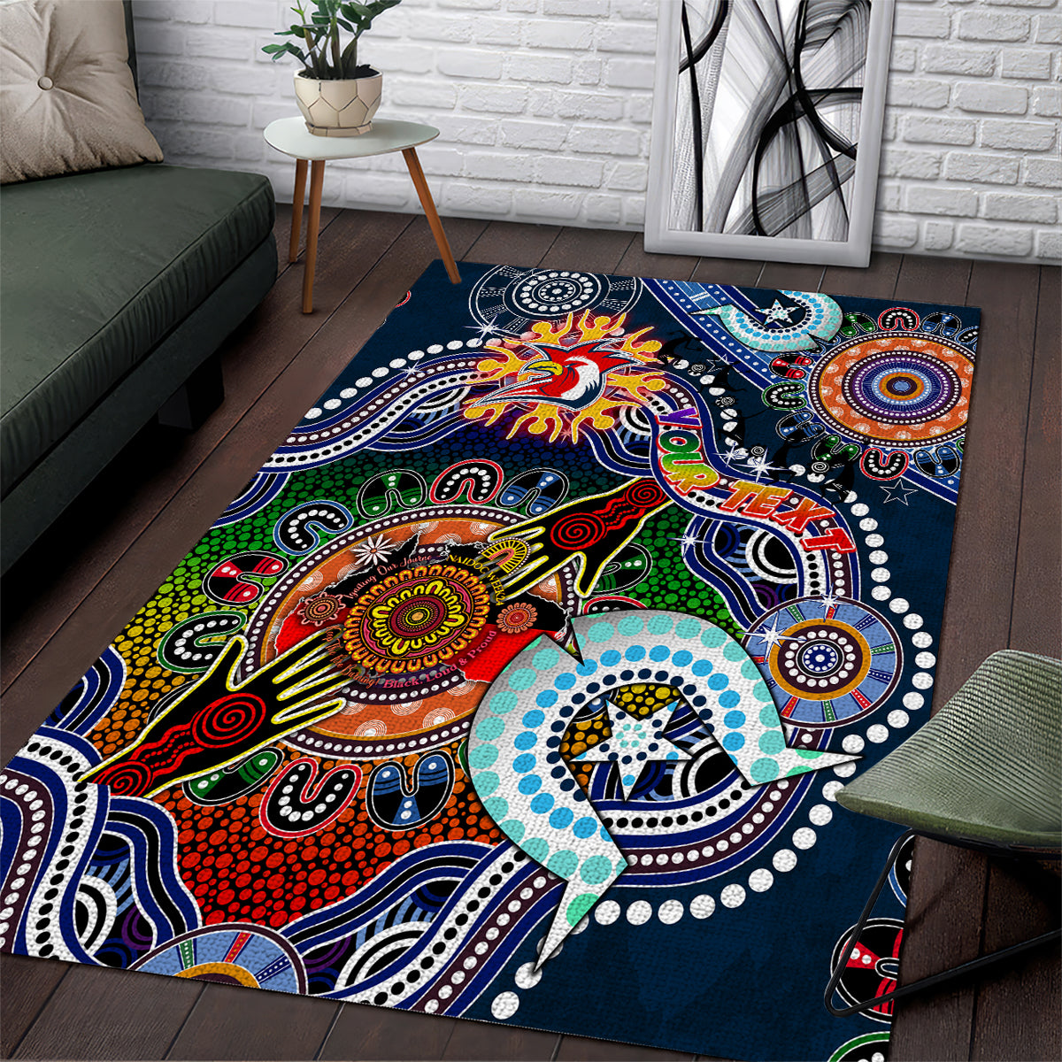 Personalised Roosters NAIDOC Week 2024 Area Rug Australia Aboriginal Dot Painting