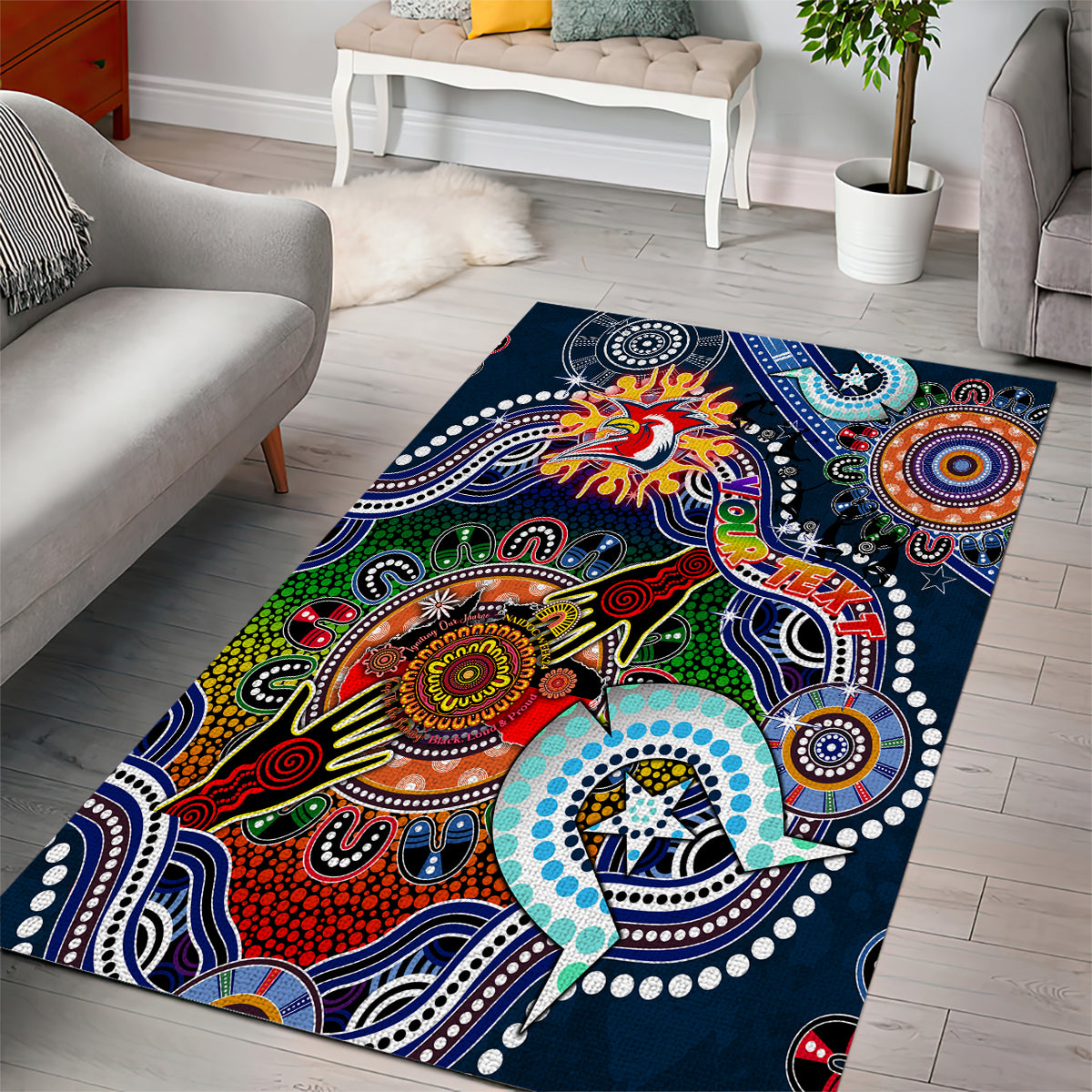 Personalised Roosters NAIDOC Week 2024 Area Rug Australia Aboriginal Dot Painting