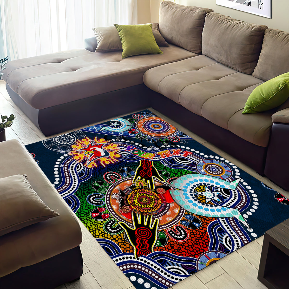 Personalised Roosters NAIDOC Week 2024 Area Rug Australia Aboriginal Dot Painting