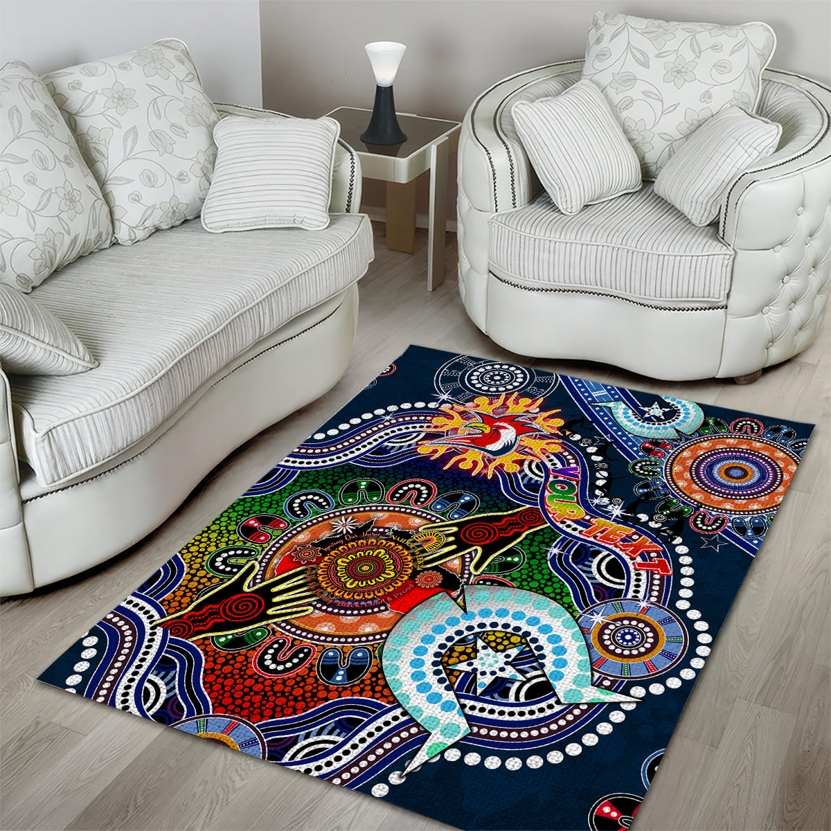 Personalised Roosters NAIDOC Week 2024 Area Rug Australia Aboriginal Dot Painting