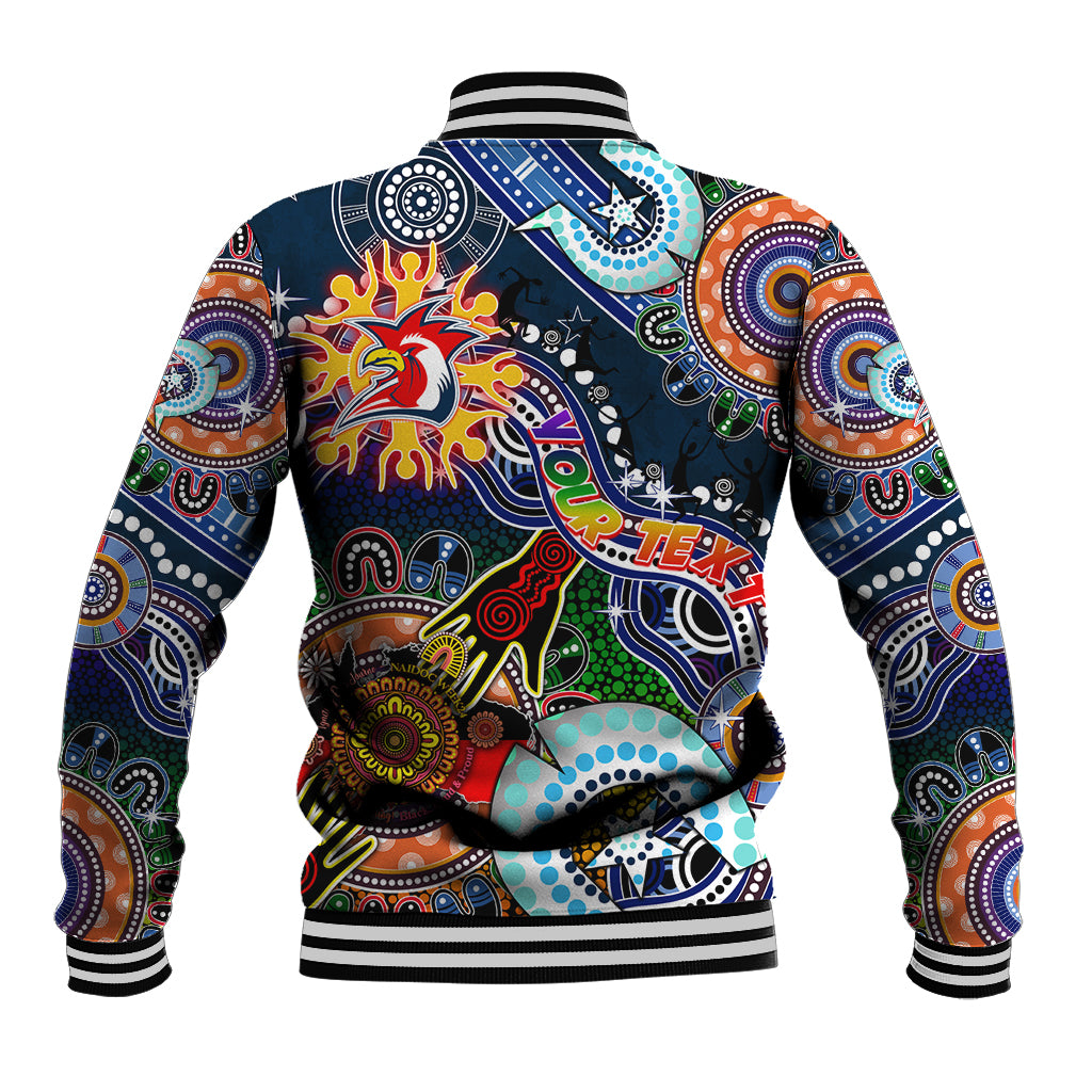 Personalised Roosters NAIDOC Week 2024 Baseball Jacket Australia Aboriginal Dot Painting