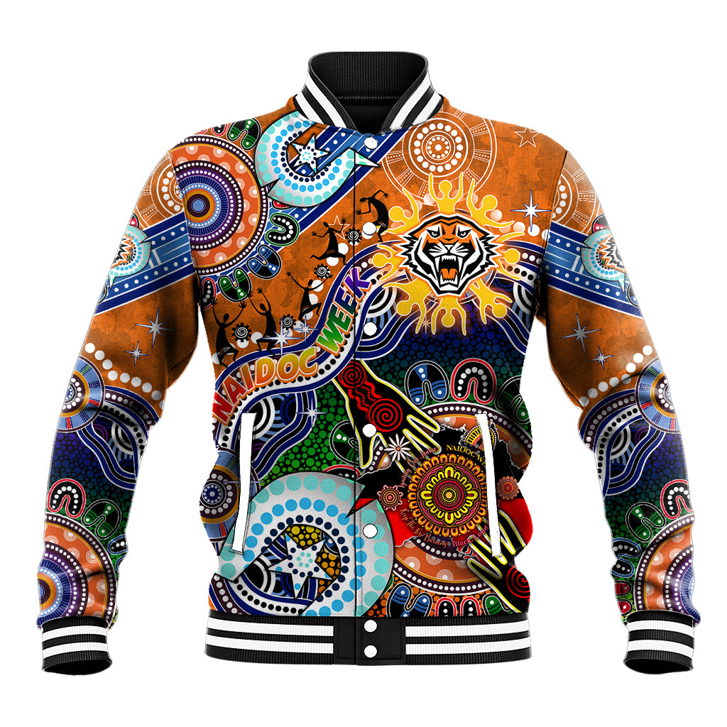 Personalised Tigers NAIDOC Week 2024 Baseball Jacket Australia Aboriginal Dot Painting