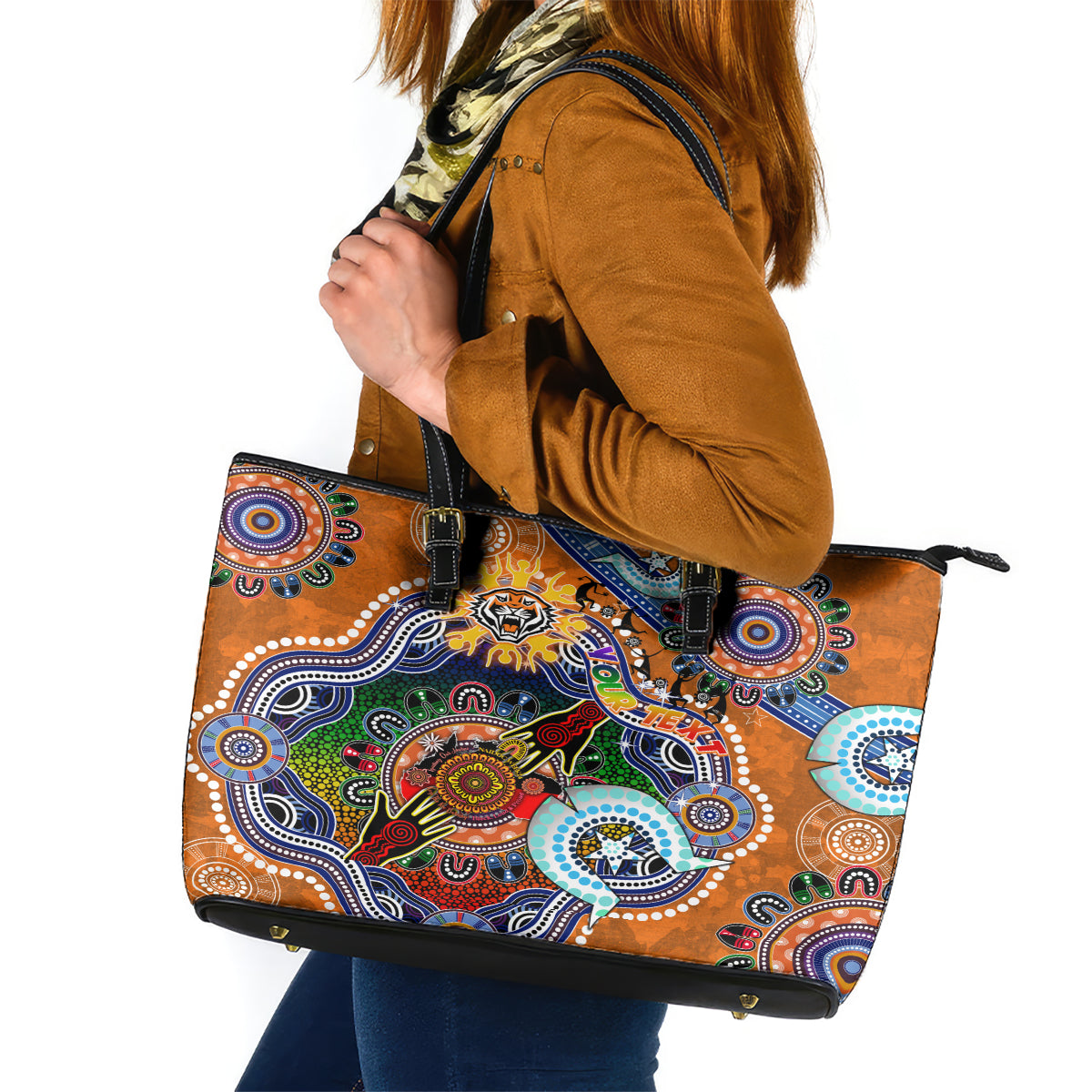 Personalised Tigers NAIDOC Week 2024 Leather Tote Bag Australia Aboriginal Dot Painting