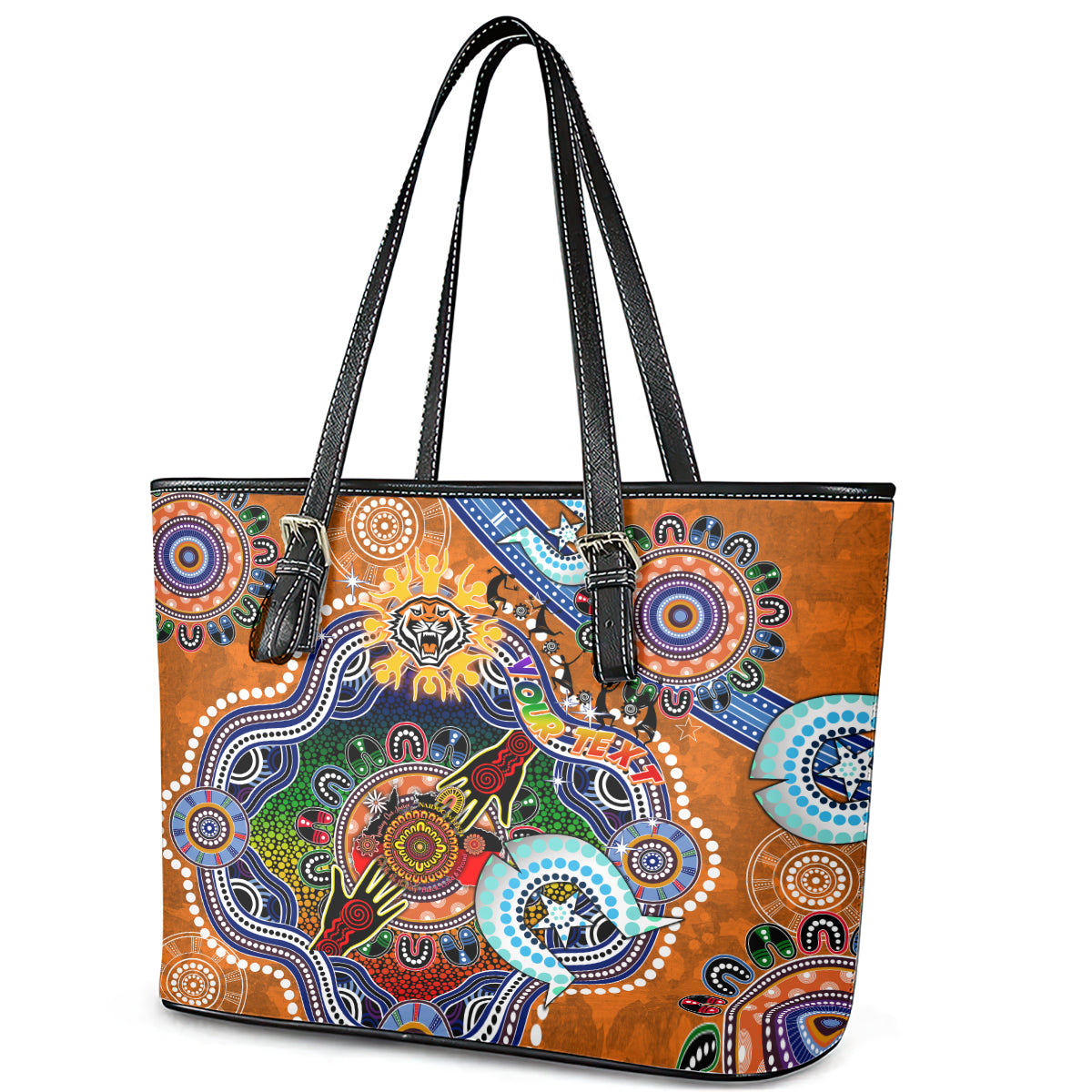 Personalised Tigers NAIDOC Week 2024 Leather Tote Bag Australia Aboriginal Dot Painting