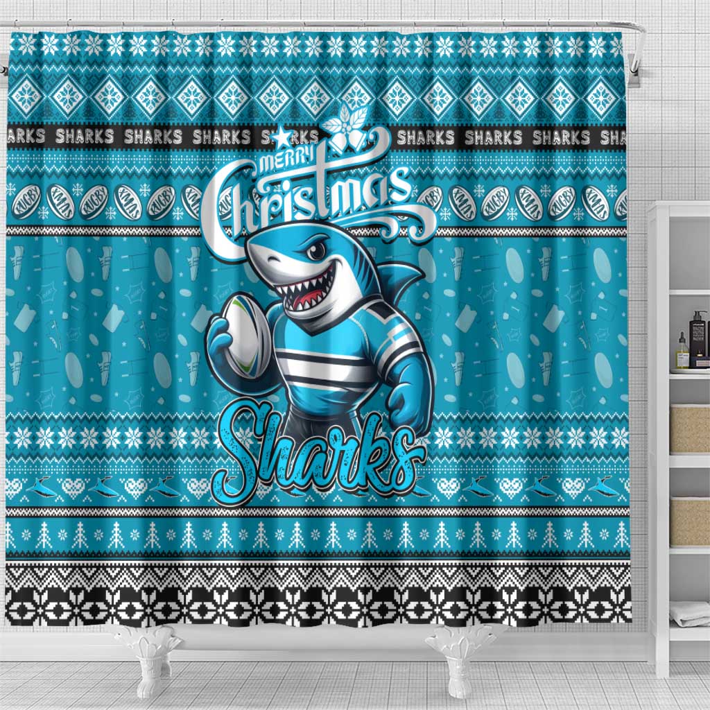 Sharks Rugby Xmas Shower Curtain Australia NRL Mascot