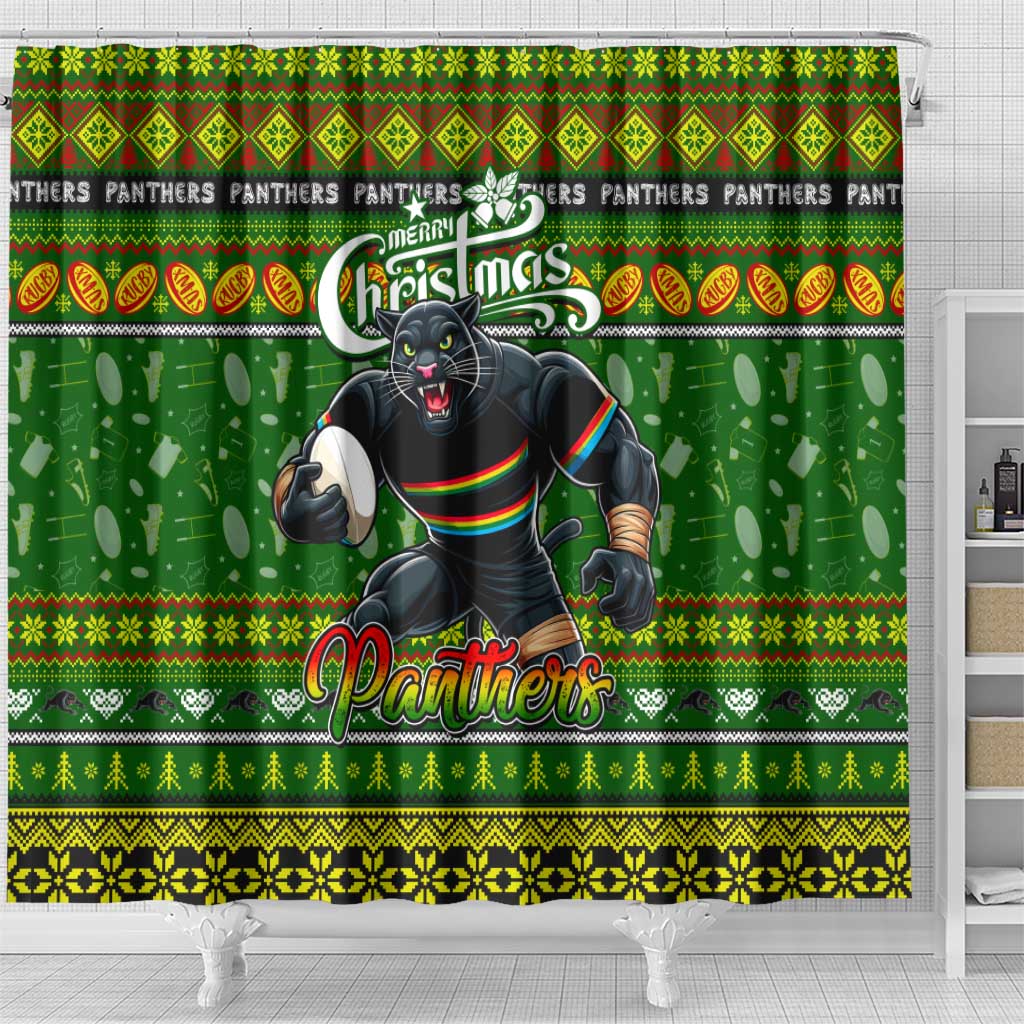 Panthers Rugby Xmas Shower Curtain Australia NRL Mascot